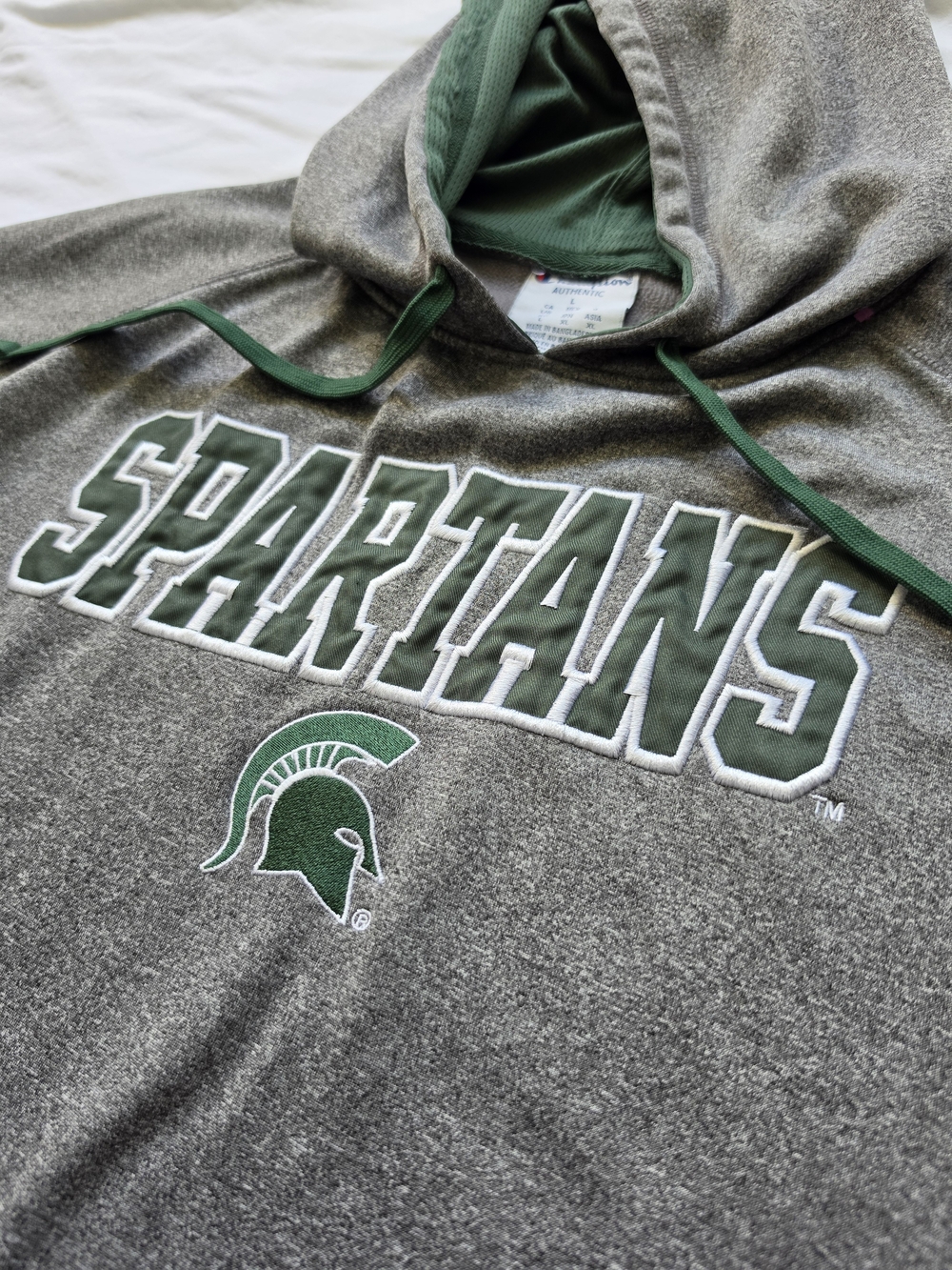 Champion Michigan State Spartans Hoodie Mens Large Gray Green Pullover MSU
